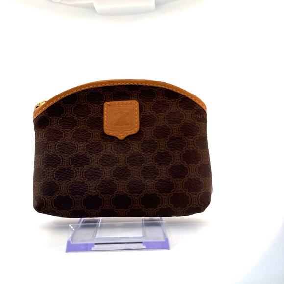 CELINE Macadam Canvas Coin Purse in Brown with Tan Leather Trim - Picture 1 of 5